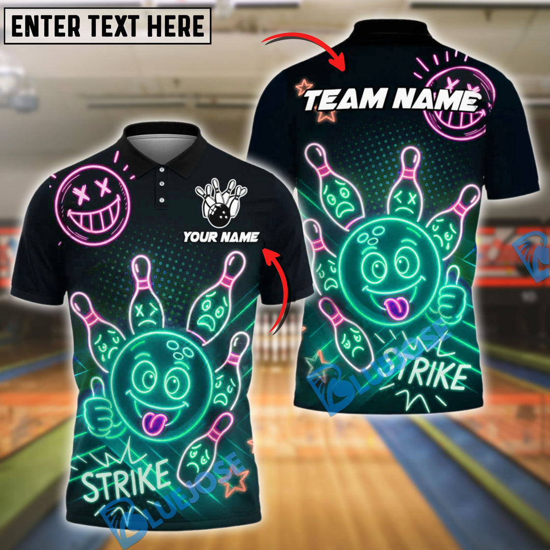 BlueJose Bowling Neon Bowling Ball Strike Funny Customized Name, Team Name 3D Shirt (4 Colors)