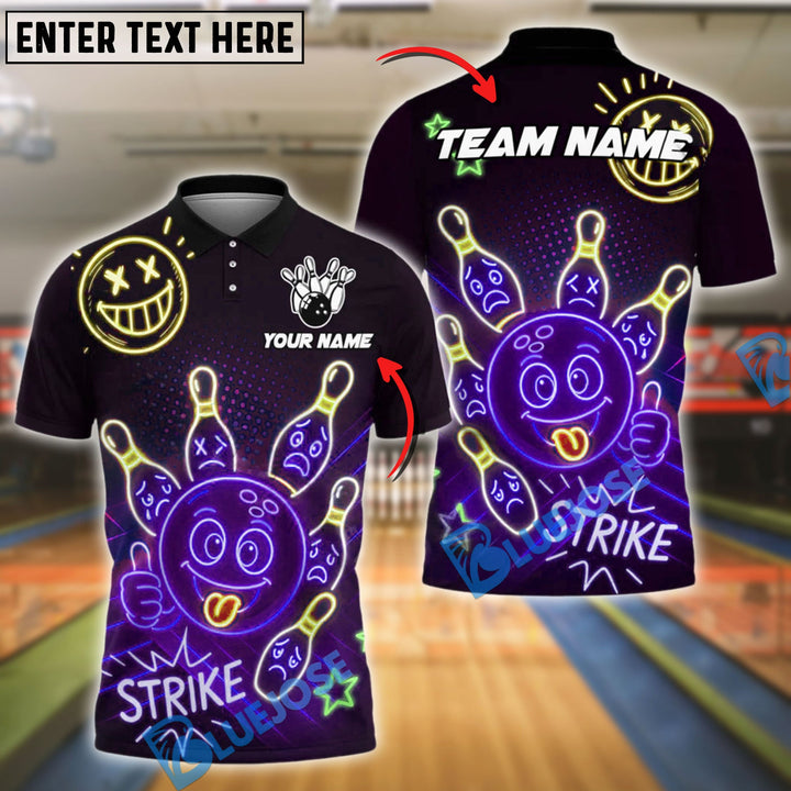 BlueJose Bowling Neon Bowling Ball Strike Funny Customized Name, Team Name 3D Shirt (4 Colors)