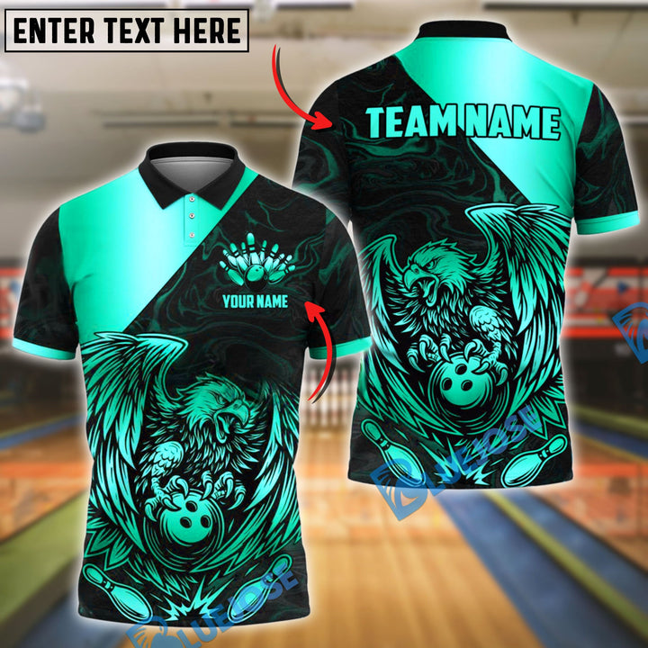 BlueJose Bowling Ball & Pins Golden Eagle Roar Customized Name, Team Name 3D Shirt (4 Colors)