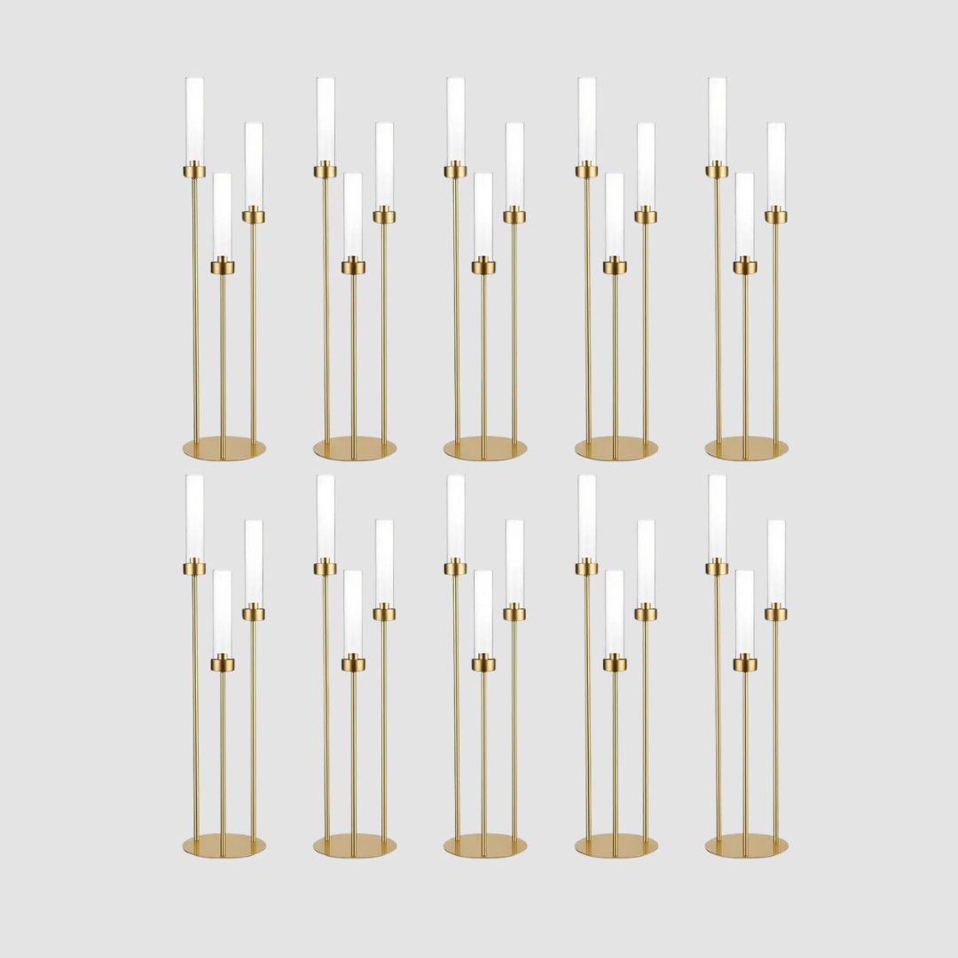 10PCS 3-Arm Gold Metal Candelabra –