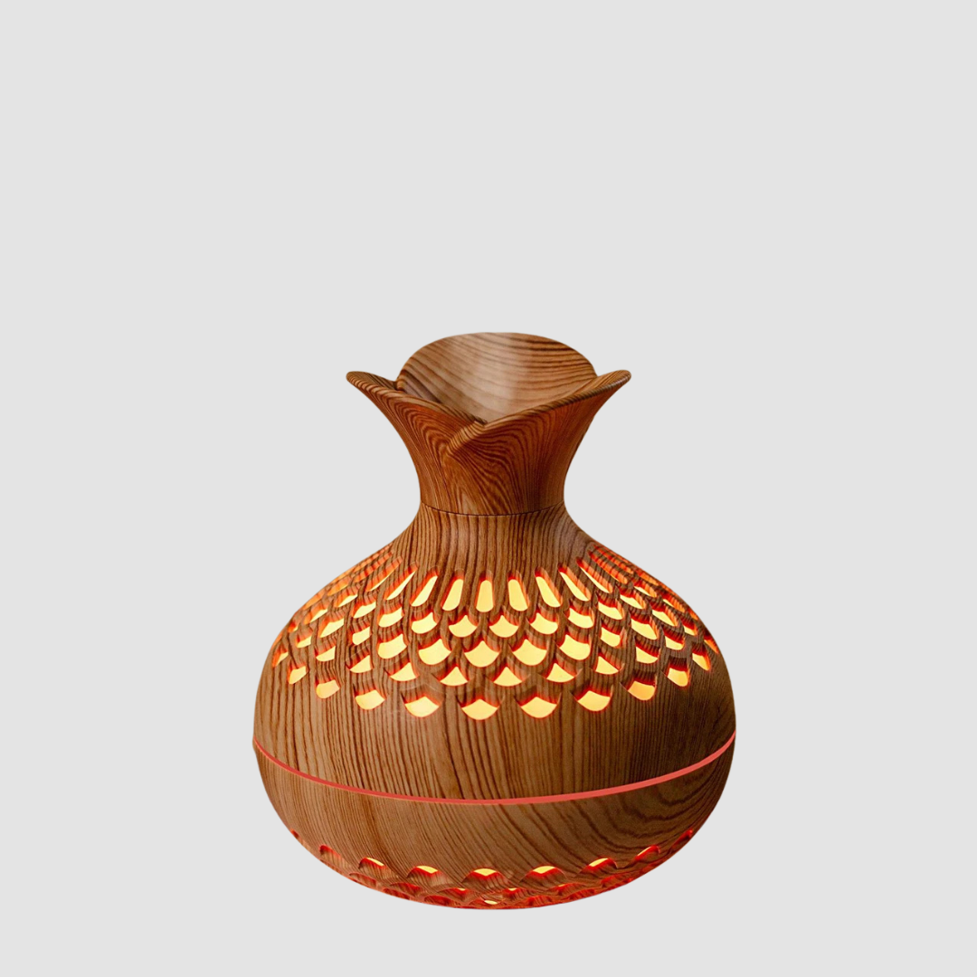 300ml Wood Grain Flower Humidifier & Essential Oil Diffuser with Colorful Night Light