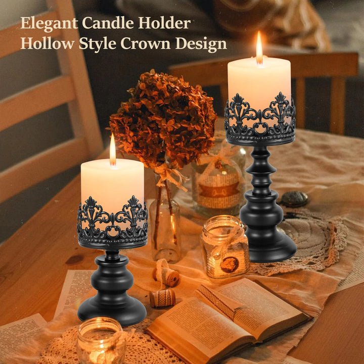 2Pcs Retro Iron Candle Holder Set – European Vintage Openwork Design for Home, Weddings & Restaurants