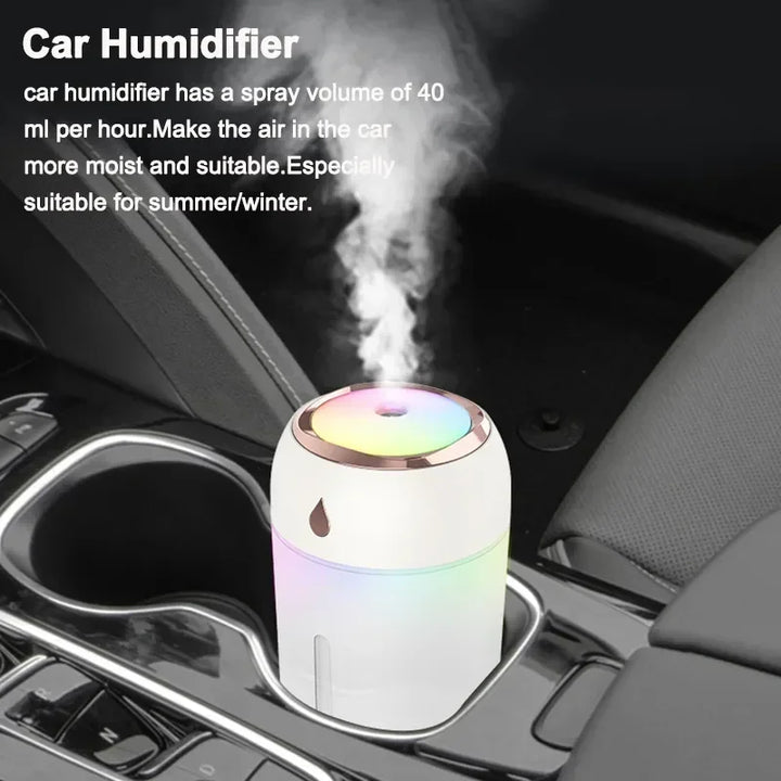 Mini USB Air Humidifier & Aroma Diffuser (330ml) – LED Cool Mist for Home, Car & Plants