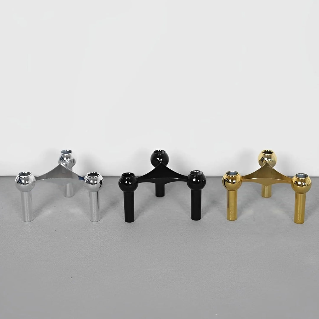 Luxury Nordic Molecular Candlestick Holder – 10cm Stainless Steel Candle Stand (Chrome / Gold / Black)