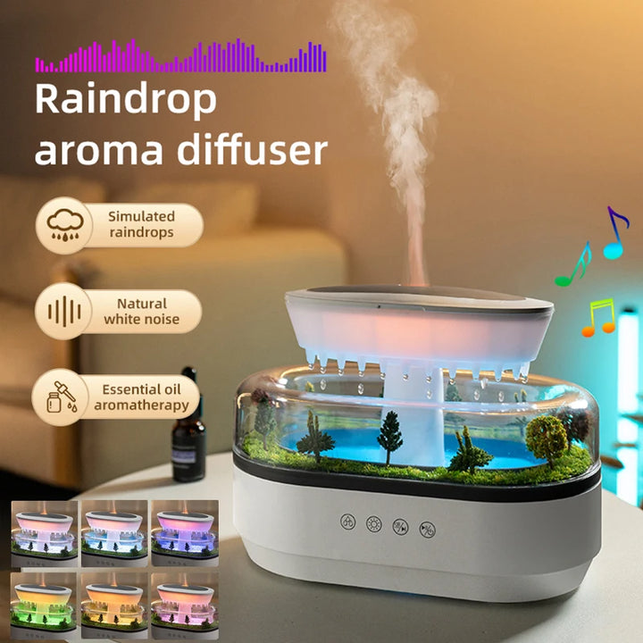 Raindrop Aroma Humidifier with Colorful Light & White Noise (250ml)