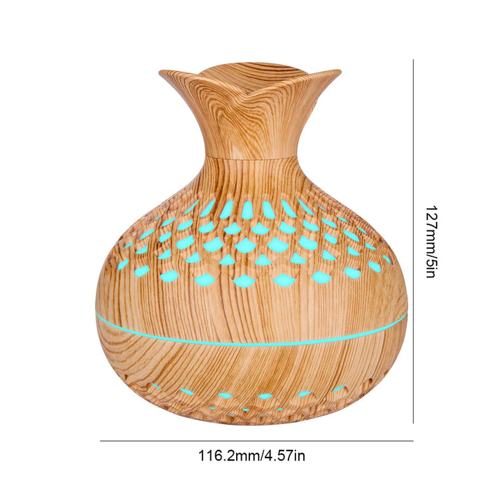 300ml Wood Grain Flower Humidifier & Essential Oil Diffuser with Colorful Night Light