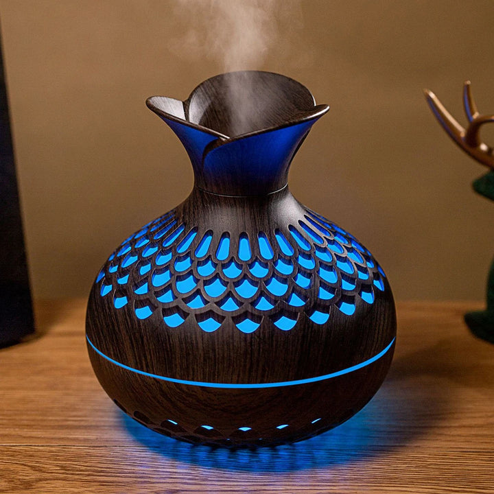300ml Wood Grain Flower Humidifier & Essential Oil Diffuser with Colorful Night Light