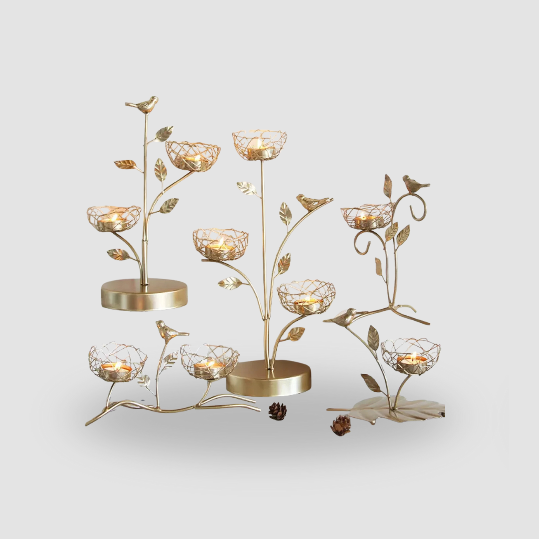 Wrought Iron Golden Bird Candle Holder – Nordic Geometric Design for Home & Wedding Décor